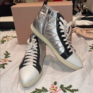 Miu Miu Black and Silver High-Top Sneakers